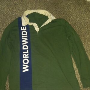 Worldwide Green Long Sleeve Rugby Shirt with Contrast Collar